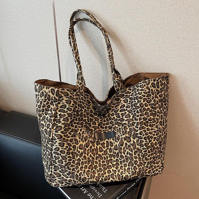 Leopard Print Canvas Bag Women's Large-capacity New Autumn and Winter Versatile Casual Shoulder Bag College Students