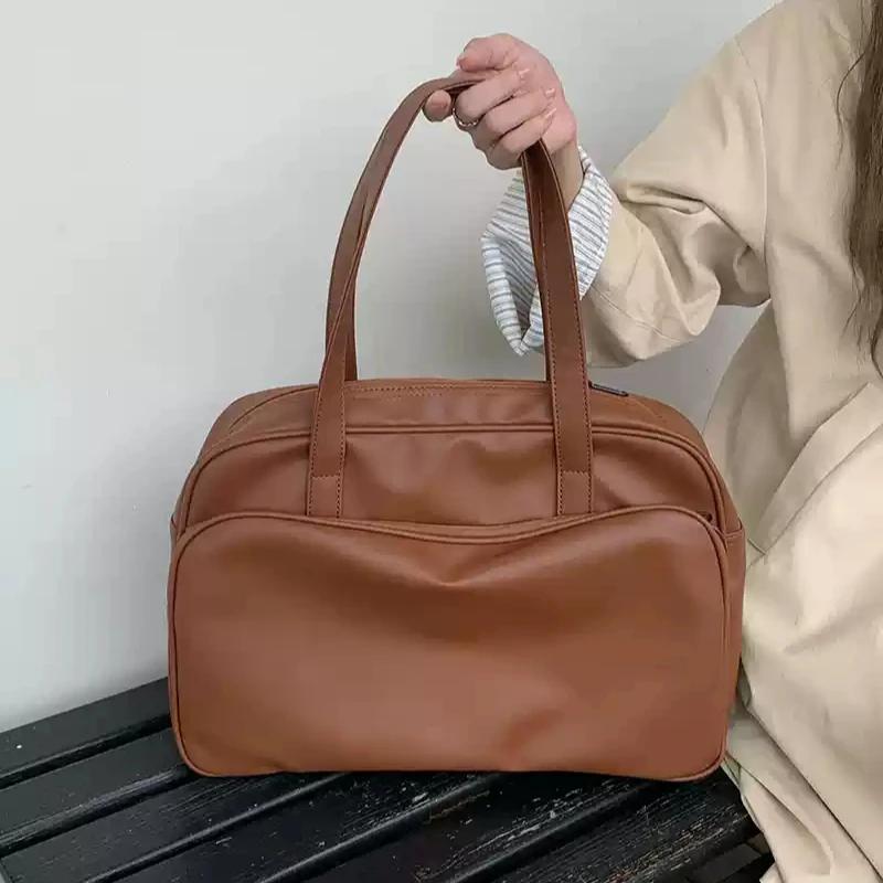 Vintage Large Capacity Shoulder Bag for Women Soft Pu Leather Ladies Underarm Bag Business Trip Storage Female Tote Handbags