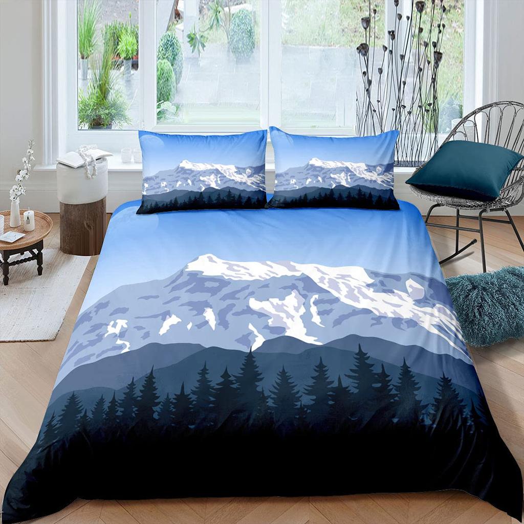 Japanischer Stil Weiche Bettbezug-Set für Mädchen Polyester Berg Fuji Warme Deckenbezug Kirschblüten Blume Tinte Hplus Gemalt Bequemer Bettdeckenbezug
