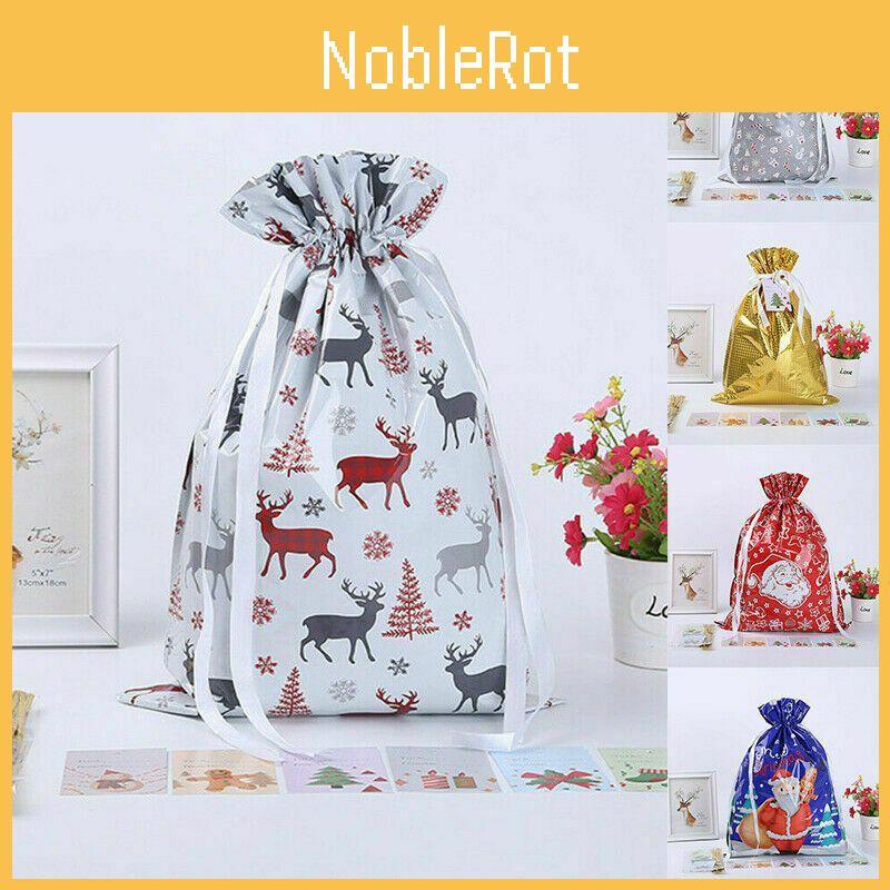 Colorful 5pcs Christmas Sacks Reusable Drawstring Gift Bags With Classic Patterns