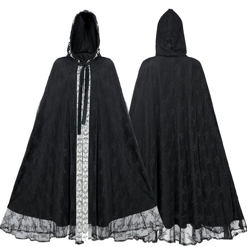 Płaszcz Gotycki Średniowieczny Retro z Kapturem Dwuwarstwowym i Futrzanym Kołnierzem