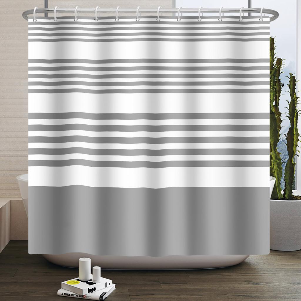 Minimalist Striped Shower Curtain Modern Color Block Gradient Design Waterproof Bath Curtain Bathroom Decor Polyester With Hooks