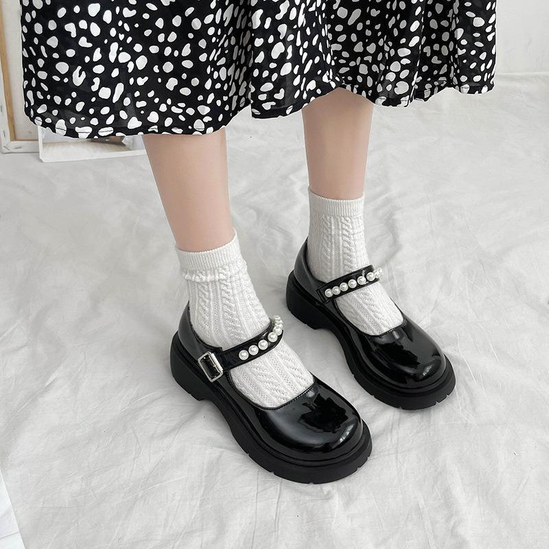 Women S Beaded Strap Thick Sole Mary Jane Shoes