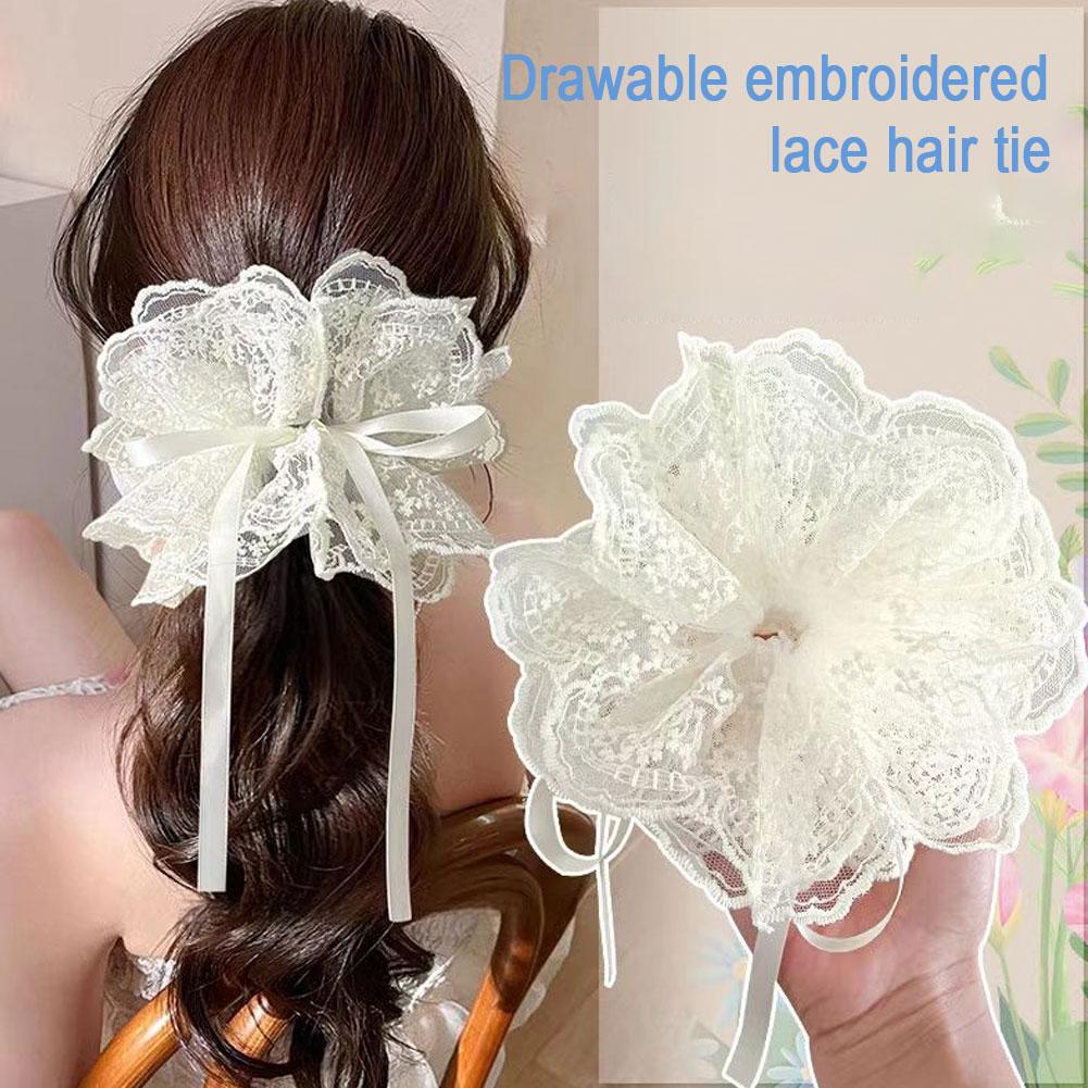 Women's Nice Scrunchie Embroidery Lace Lace Spring Accessories Tie Hair Large Style Sweet Summe R9V1
