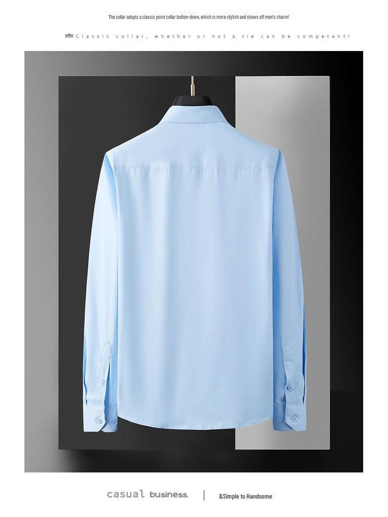 Men's Professional Slim Fit Long Sleeve Shirt - Iron-Free, Solid Color, High-End Workwear for Spring, Summer, and Autumn.