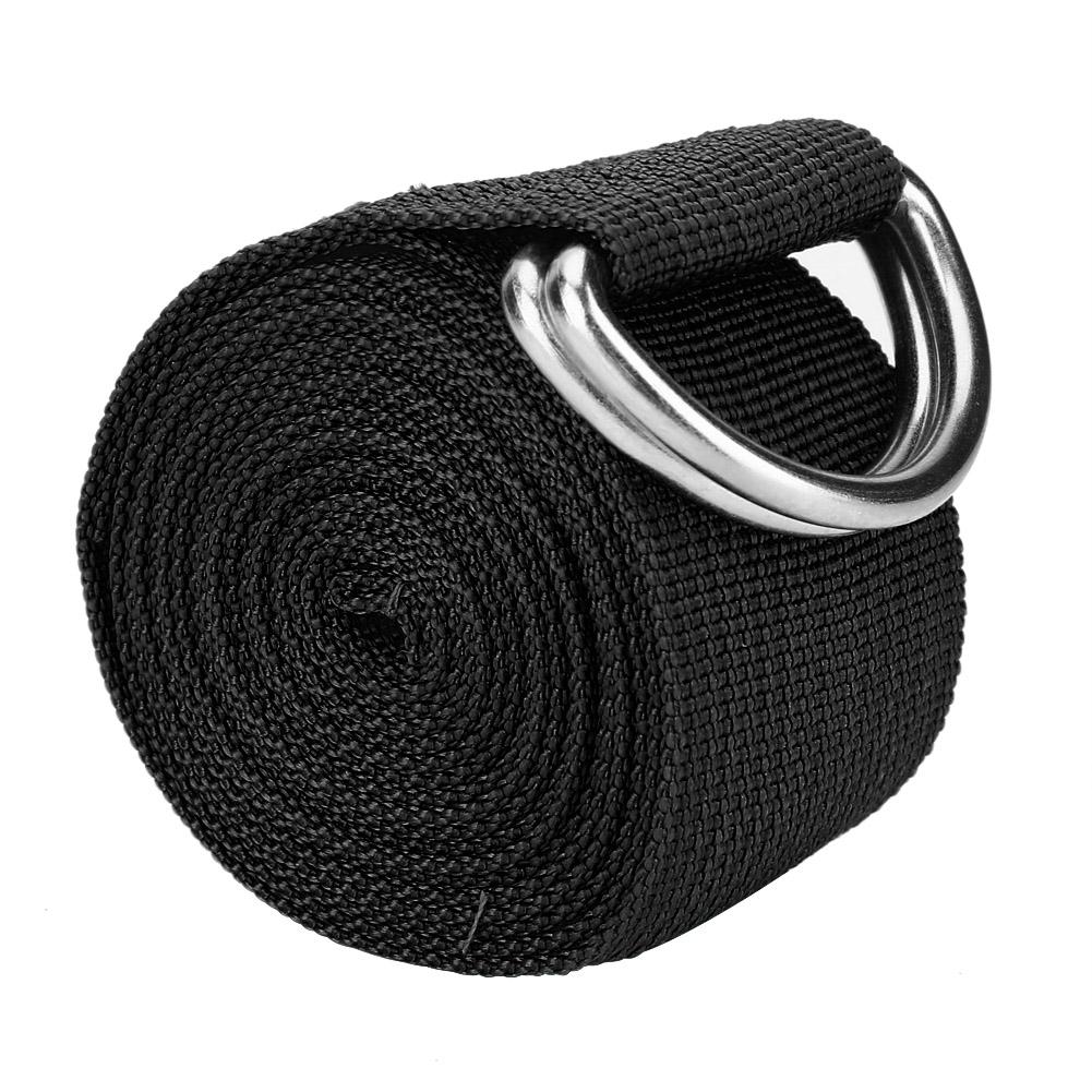 Adjustable Stretch Strap D Ring Belts Gym Waist Leg Fitness Sports Yoga Belt (Black)