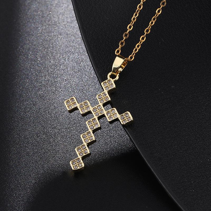Cross necklace, zircon, European and American necklace, titanium lock chain, Instagram retro punk, personalized pendant, niche design