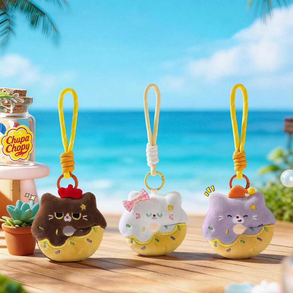 Cute Cat Doughnut Plush Pendant Girlie Bag Charm Cartoon Doll Keychain Soft And Cute Doll Accessory Niche Healing Gift