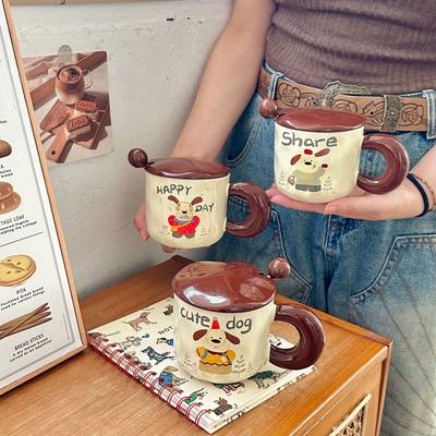 Cana drăguță cățeluș cu capac lingură ceașcă cu apă cu aspect înalt pentru bărbați și femei, ceașcă creativă din ceramică, cadou suvenir