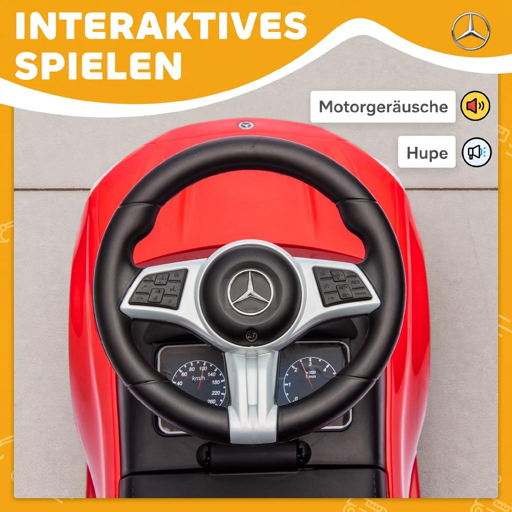 Official Mercedes-Benz Ride On Car, Foot To Floor Sliding Walker with Horn, Engine Sounds and Under-Seat Storage, Red