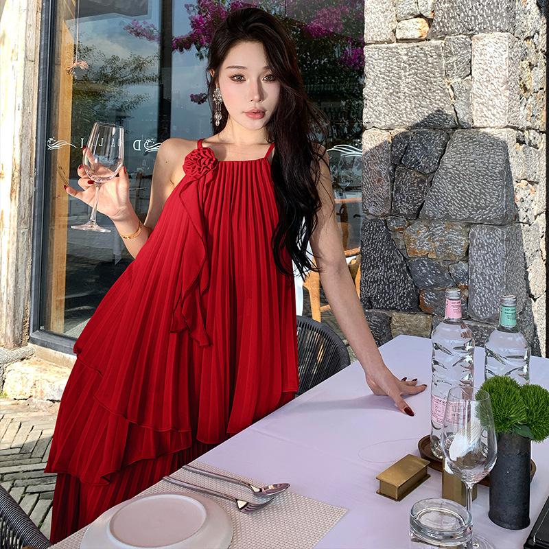 Set Vestito Vacanza Mare Francese Super Fatata Top con Spalline Gonna Pieghettata Vestito Due Pezzi