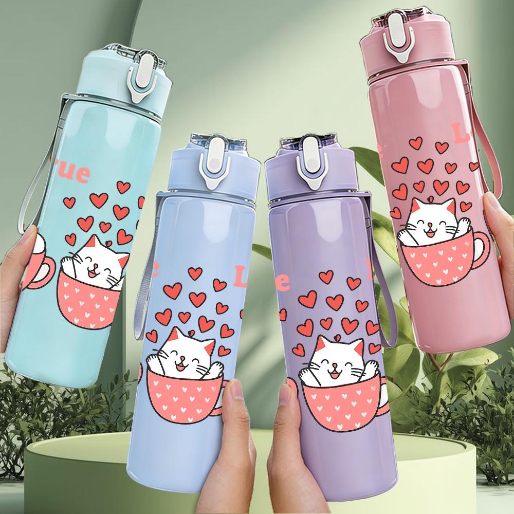 1PC True Love Tea Cups Print 750ml Color Plastic Sports Water Bottle Leakproof Flip Straw Lid Suitable for Sports Office Home Use