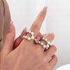 Vintage White Double Layer Pearl Rings for Women Exaggerate Big Geometric Crystal Adjustable Ring Wedding Jewelry Bijoux