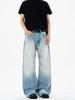 Unisex American High Street Cat Whiskers Blue Denim Jeans - New Design, Trendy Loose Straight Leg Pants