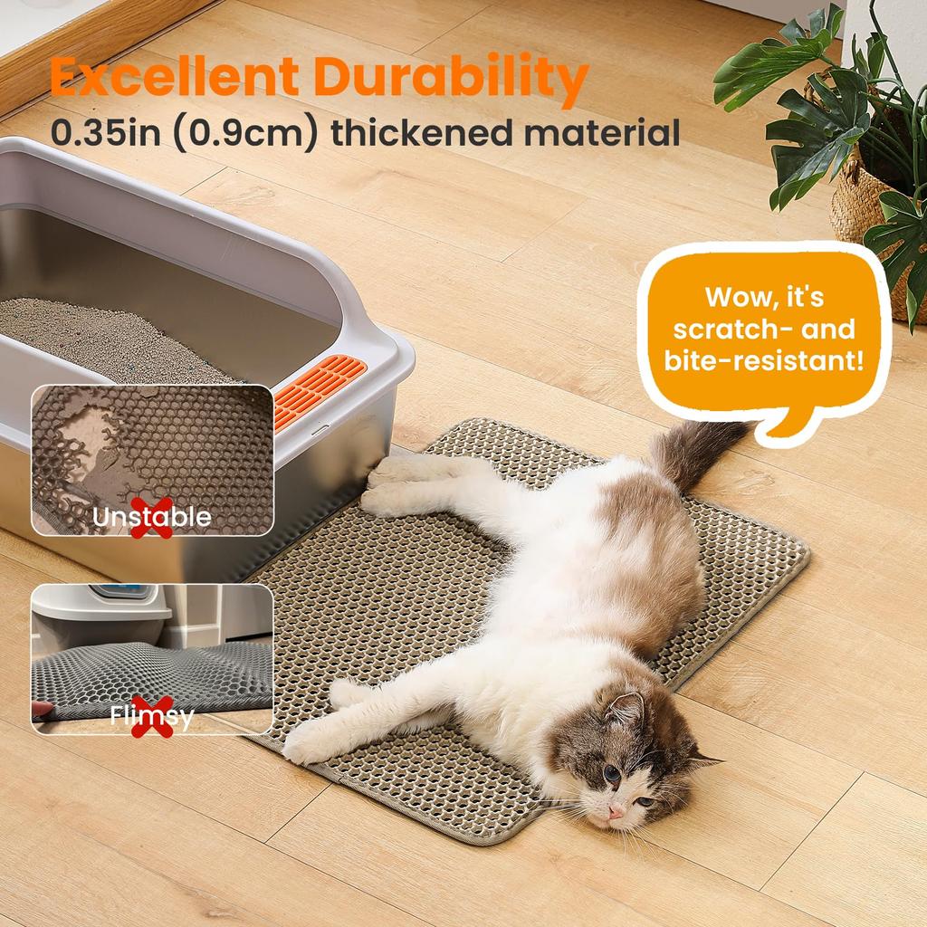 1pc Large Size Cat Litter Mat-advanced Honeycomb Double Layer Design,urine Waterproof,easy Cleaning,scatter Control,stay Clean