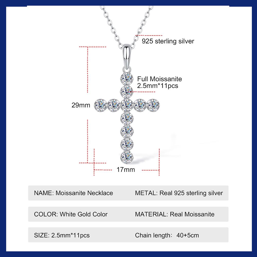 New 2.5mm Moissanite Cross Pendant Necklace for Women Original S925 Sliver Collar Neckalces Trend Goth Party Wedding Jewelry