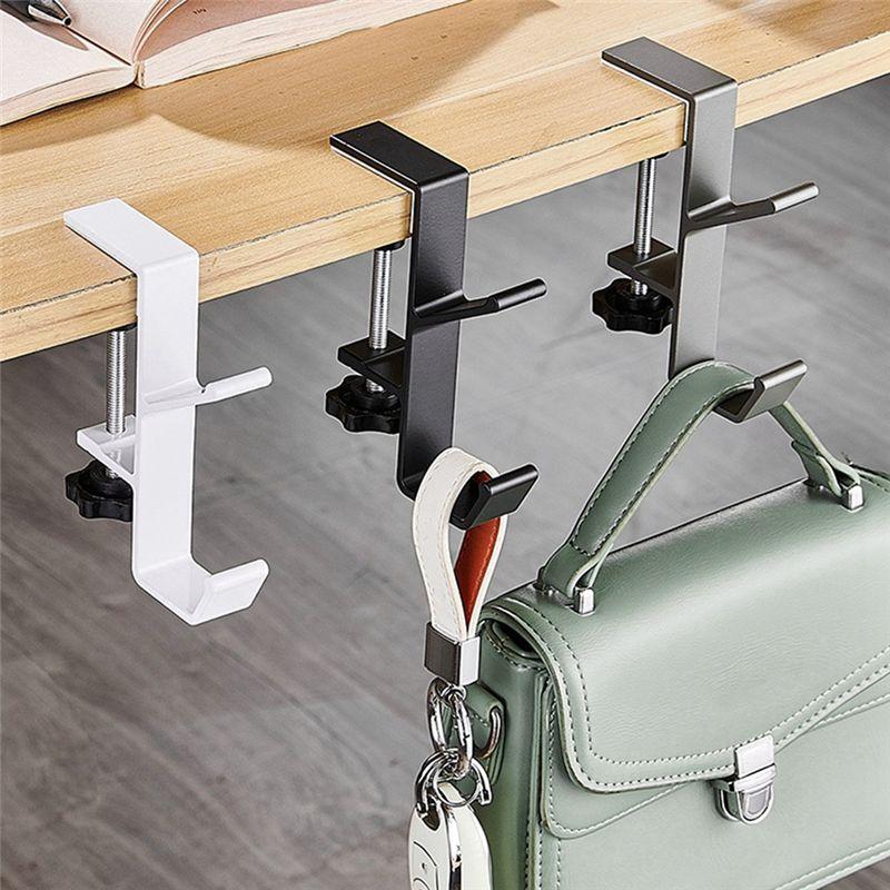 A84X-10Pcs Double-Layer Locking Desk Hook Bag Hook Office Desk Mobile Bag Hook Desk Side Table Hook