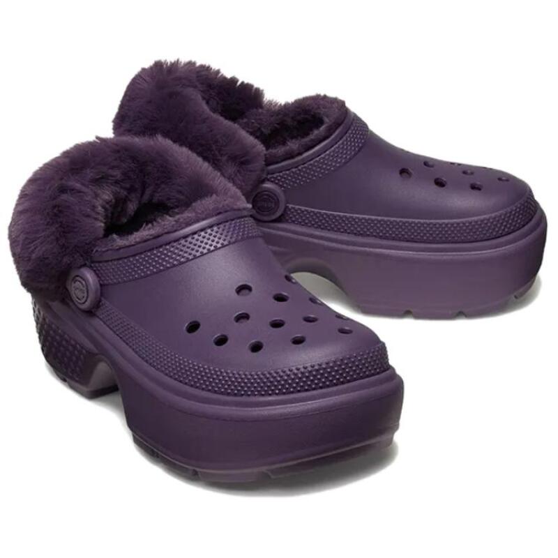 Crocs EVA Fashion Soft and Warm Hole Shoes Women's Deep Iris Purple The Plush Part Is Not Removable