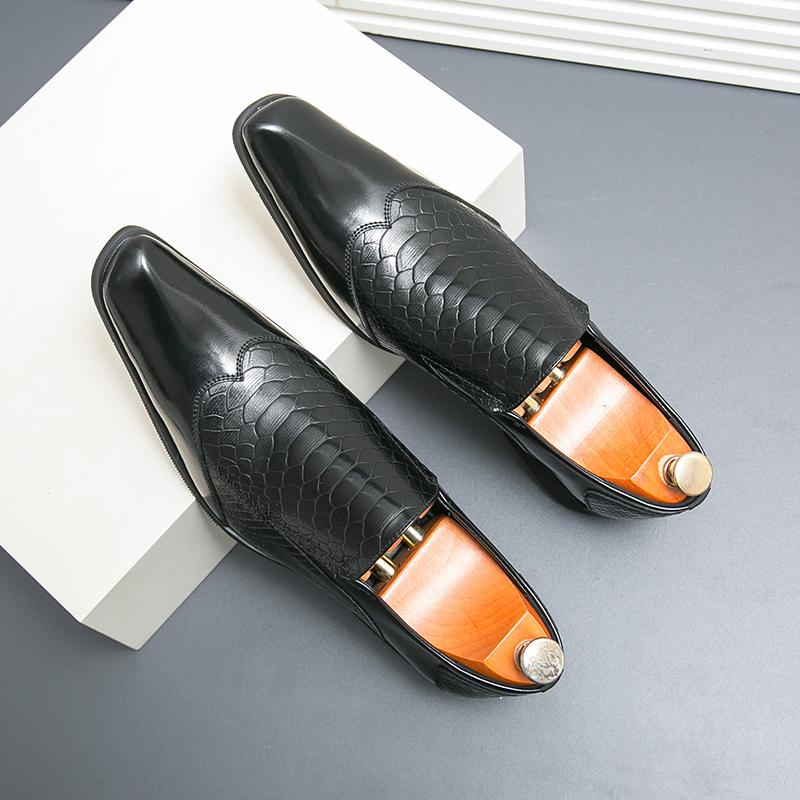 Fashion Luxury Brand Men Leather Shoes Slip-On Black Crocodile Mens Dress Shoes Print Woven Pattern Loafers Wedding Office Shoes For Men