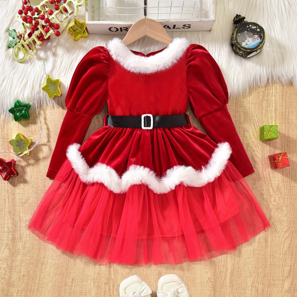 Girls Christmas Party Dress Festive Costume
