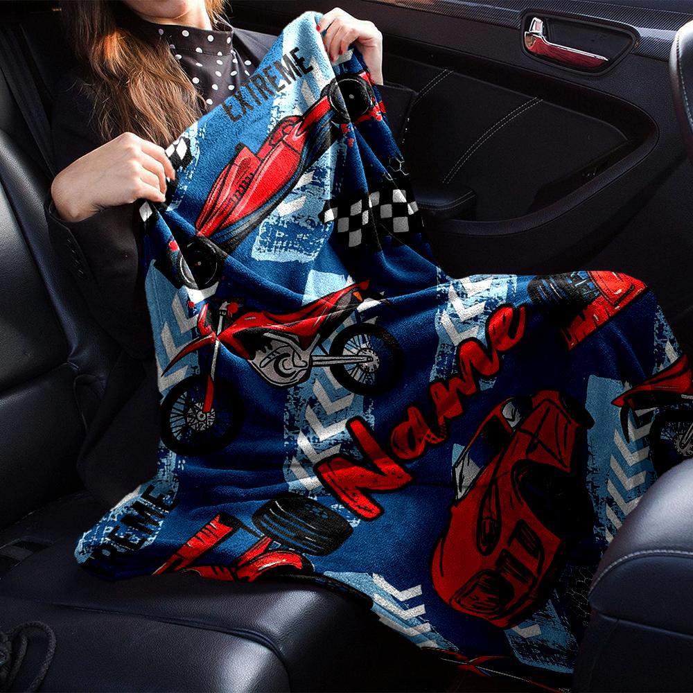 Custom Name Racing Theme Printed Blanket - Perfect for Couch, Bed, Travel & Outdoor Use | Machine Washable, Cozy & Durable.