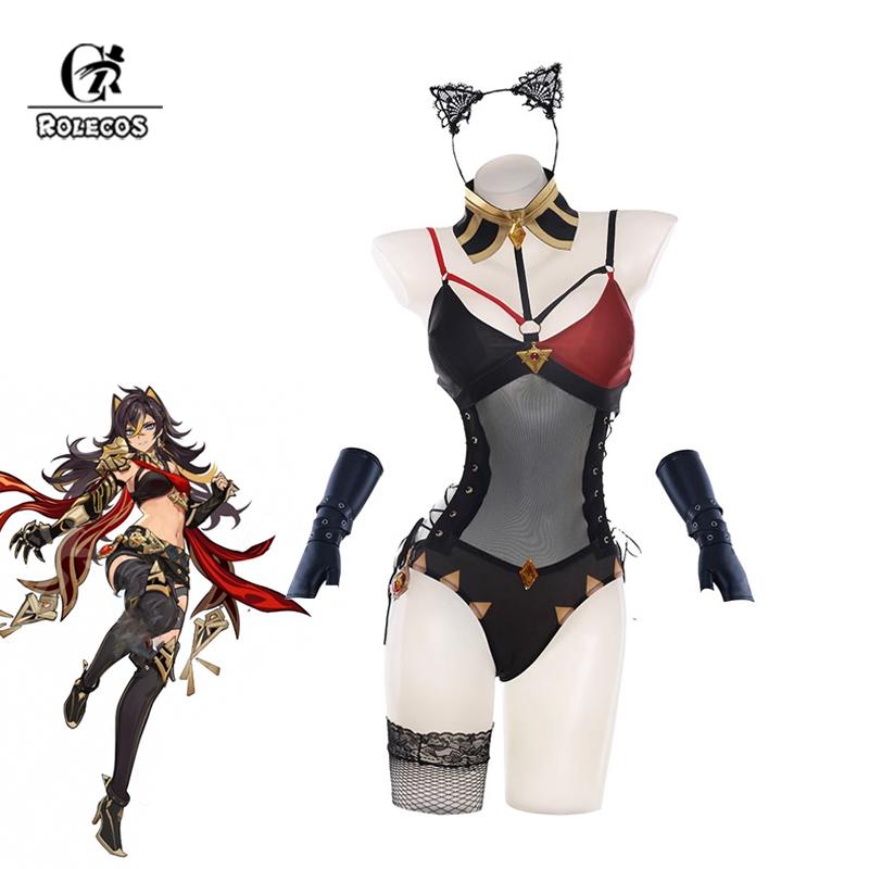 Dehya Bunny Girl Costume Original Genshin Impact Dehya Bunny Suit Sexy Lace-up Design Women Jumpsuit Full Set