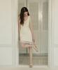 Adowl Deep V Neck Pearl Point Double Mini Dress - Cream