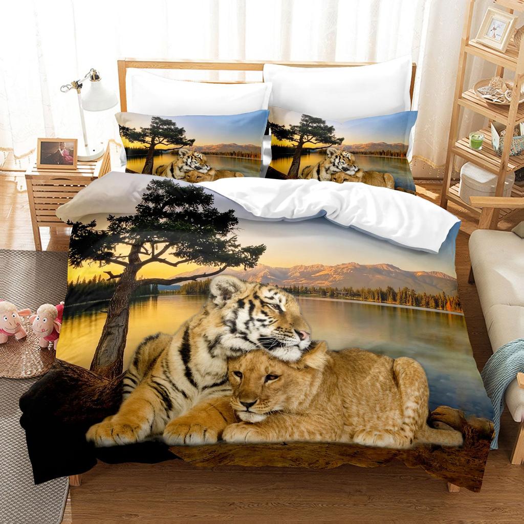 3D Tiger Bedding Set Fierce Beast Down Duvet Cover 2/3 Pieces Boy, Teens Quilt Cover Luxury Quick Drying Bed Cover