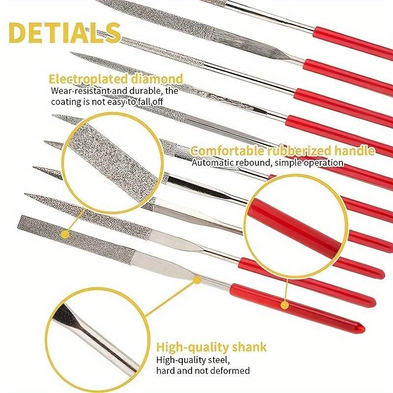 10Pcs Diamond Needle File Set For Jewelry Metal Wood Ceramic Glass Stone Craft Sharping Working Hand Carving Tool