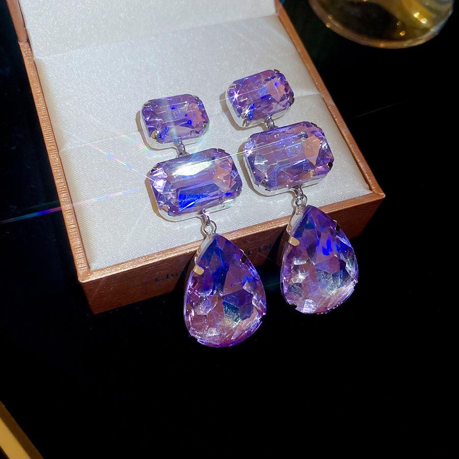 Silver Needle Rhinestone Geometric Drop Earrings - Luxurious, Fashionable Statement Studs for Women