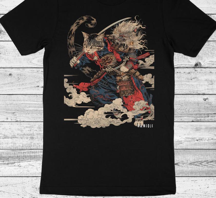 

Cat Samurai Tshirt - Japanese Art Nouveau Graphic Shirt, Izume Ukiyo T-Shirt Unisex T-Shirt XXXL