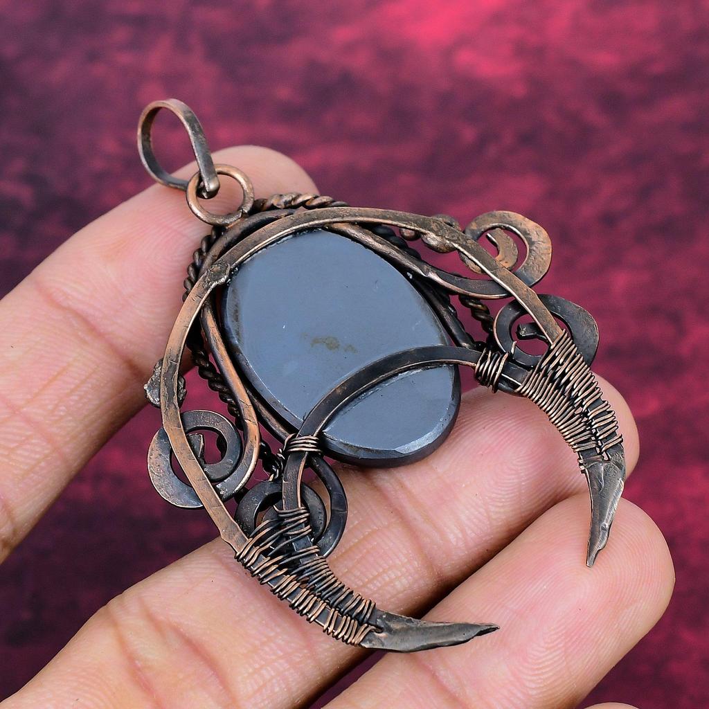 Shungite Gemstone Pendant Copper Wire Wrapped Designer Pendant Handmade Jewelry