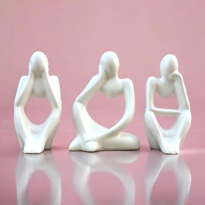 Statua Ceramica Uomo Pensatore Set di 3 Scultura Modern Art Showpiece Oggetti Decorativi per Arredamento Casa Soggiorno Camera da Letto