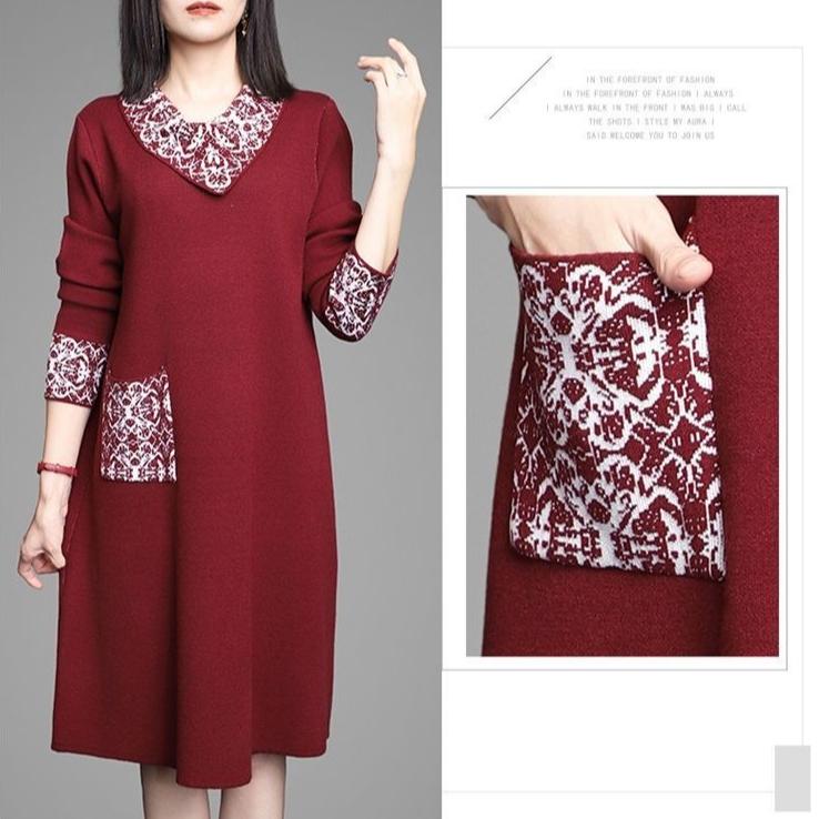 Autumn Winter Women's Thick Sweater Dress Loose Plus Size Knitted Dress Mid-Length Casual Dresses