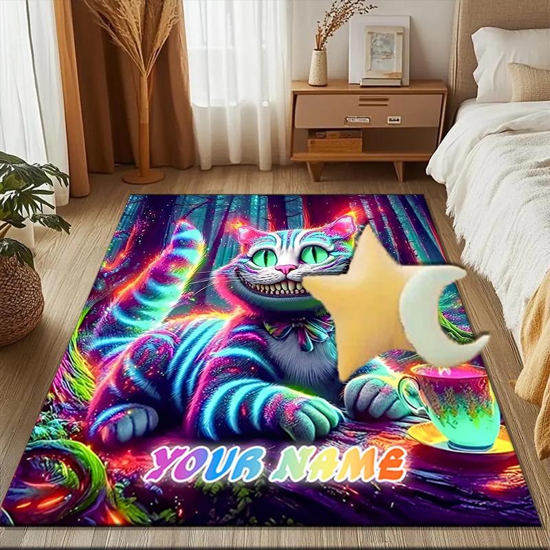1PC Custom Name Neon Forest Cat Theme Floor Mat Ideal for Living Room, Game Rooms, Office, Bedroom,Floor Mat Playful Design5