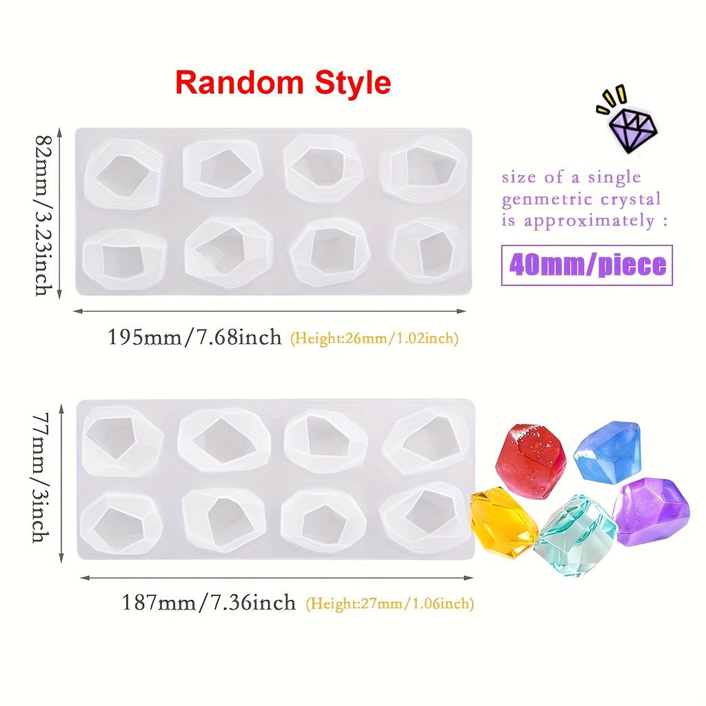 2 Pcs Random Style Geometric Resin Molds Silicone Mold Gem Stone Casting Jewelry Mould Reusable Irregular Epoxy Moulds DIY Craft Making Pendant