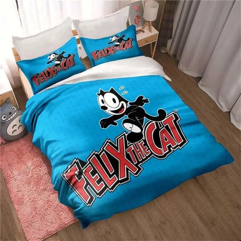 Cartoon F-Felix Cat duvet cover and pillowcase, double/king-size soft bedding set, home bedroom decor, gift for boys and girls