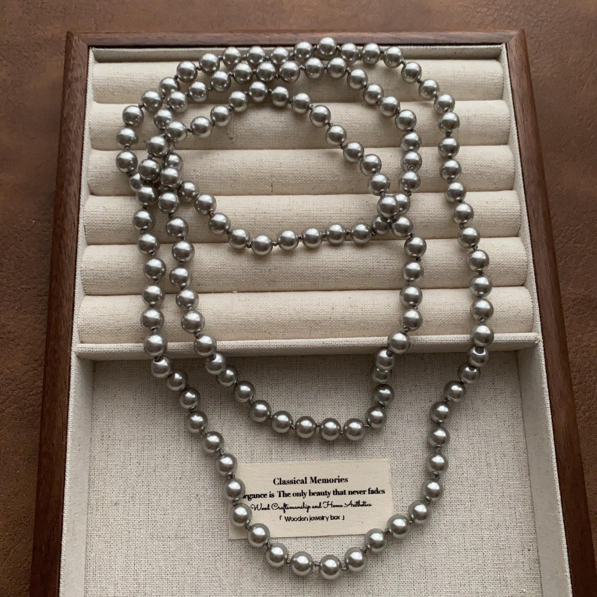 Vintage elegant classic silver gray pearl long necklace stacked pearl necklace niche sweater chain collarbone chain neck chain