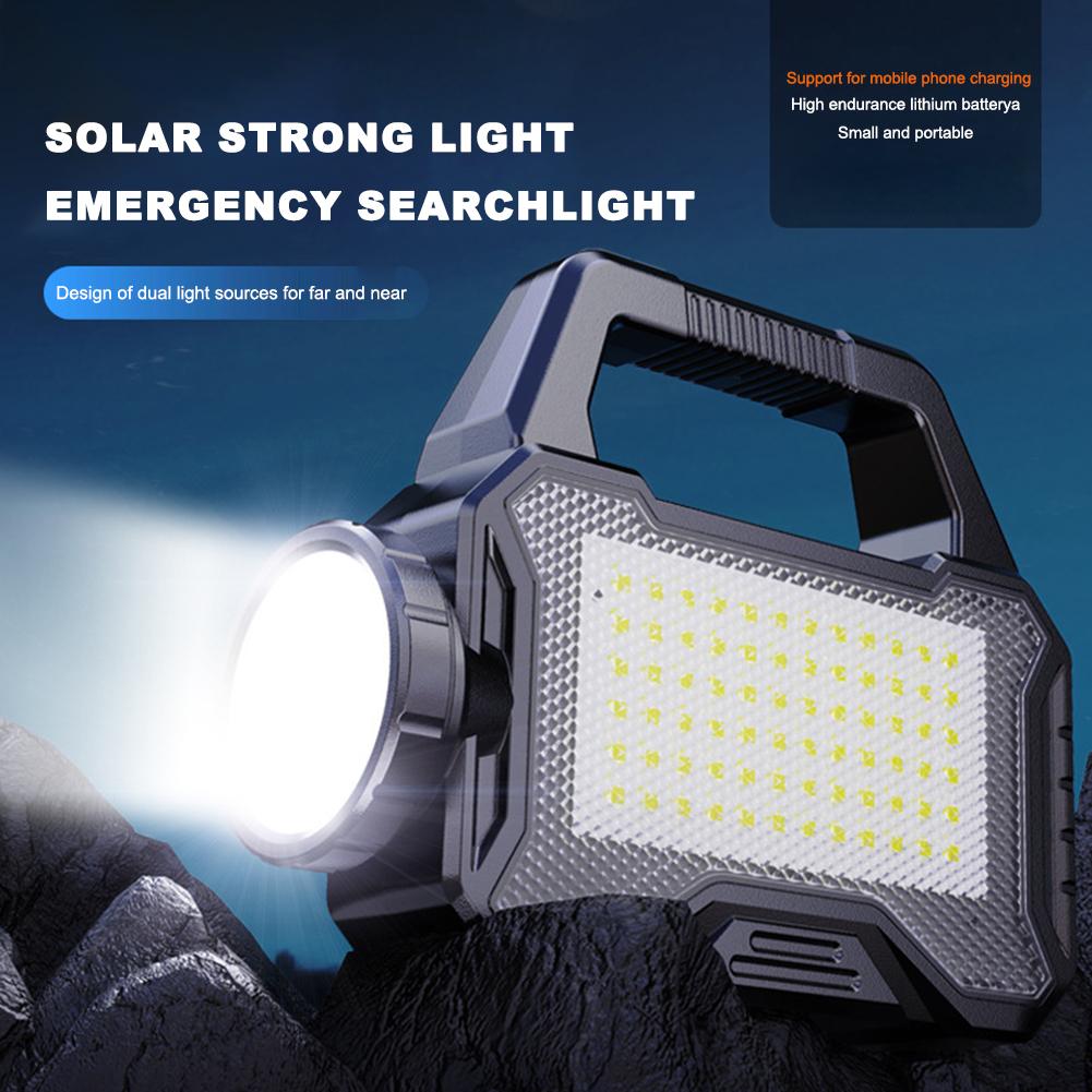Solar Flashlight Portable Lantern Lamp Rechargeable Work Light Waterproof Searchlight Powerful Spotlight Outdoor Emergency Light