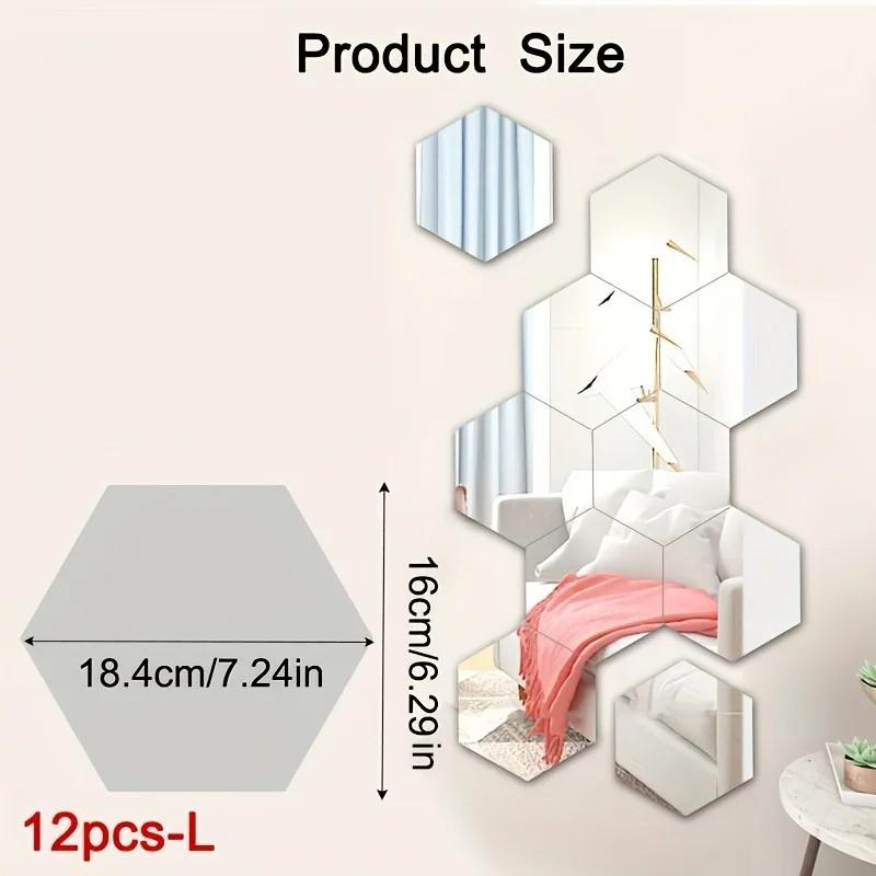 12 buc. Oglindă hexagonală din acril, autocolant de perete 3D, oglindă pentru decorarea casei, oglindă detașabilă DIY pentru ornamente de artă pentru camera de zi