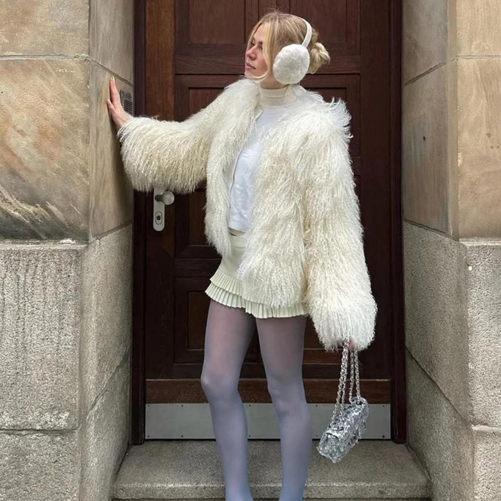 VAYLA Fashion Luxury Cropped Faux Fur Coat Women's Winter Ins Hot Fluffy Short Faux Fur Jacket Street Style Warm Outwear