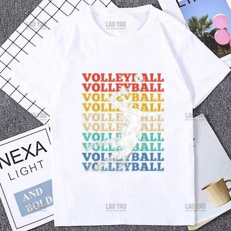 Fargerik volleyball kortermet t-skjorte for kvinner Harajuku Søt fargerikt balltrykk Komfortabel unisex-t-skjorte Uformell mote løs t-skjorte