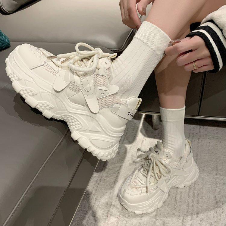 Platform Dad Shoes Women's Shoes Summer Thin 2025 New Heightening White Versatile Casual Breathable Casual Sports Shoes