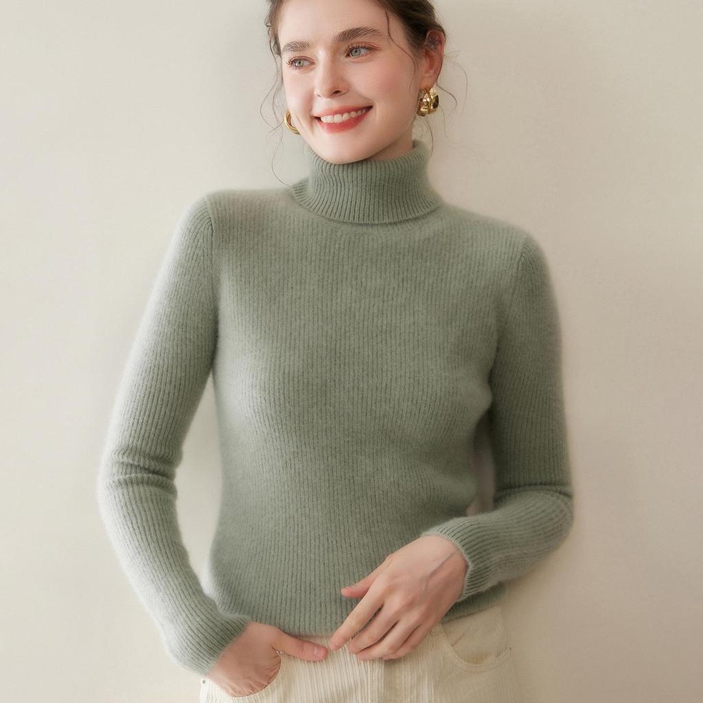 Women's Striped High-Neck Cashmere Sweater: Autumn/Winter Slimming Wool Pullover and Base Layer Knitwear