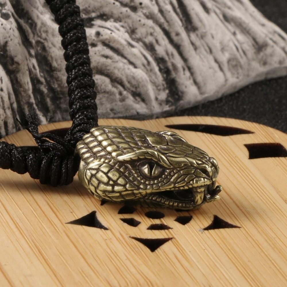 Antique Style Snake Head Pendant Vintage Paracord Lanyard Bead  Keychain Accessories