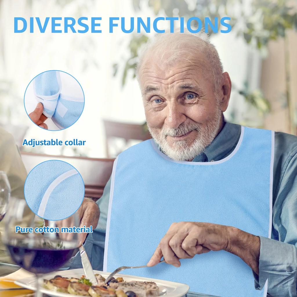 4Pcs Adult Bibs Soft Polyester Adjustable Elderly Feeding Bibs Clothing Stain Resistant Protectors for Adult Men and Women