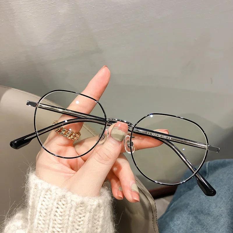 Fashion Metal Polygons Anti Blue Light Glasses Women Vintage Computer Eye Protection Eyeglasses Round Plain Spectacles