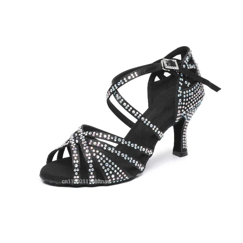 Scarpe Nuove da Danza Latina per Interni ed Esterni, Scarpe da Danza Latina Americane a Suola Morbida, Scarpe da Ballo da Donna per Adulti con Intarsi di Diamanti