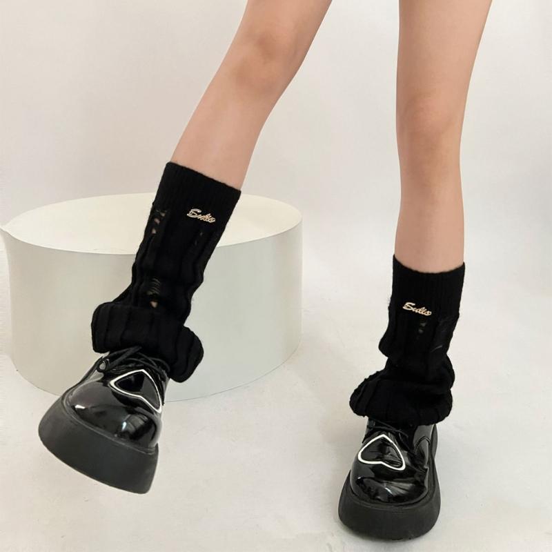 Girl Lolitas Leg Warmers Y2K Destroyed Knitted Flared Leg Sleeve Goth Baggy Cuffs Ankle Heap Socks JK Uniform Foot Cover