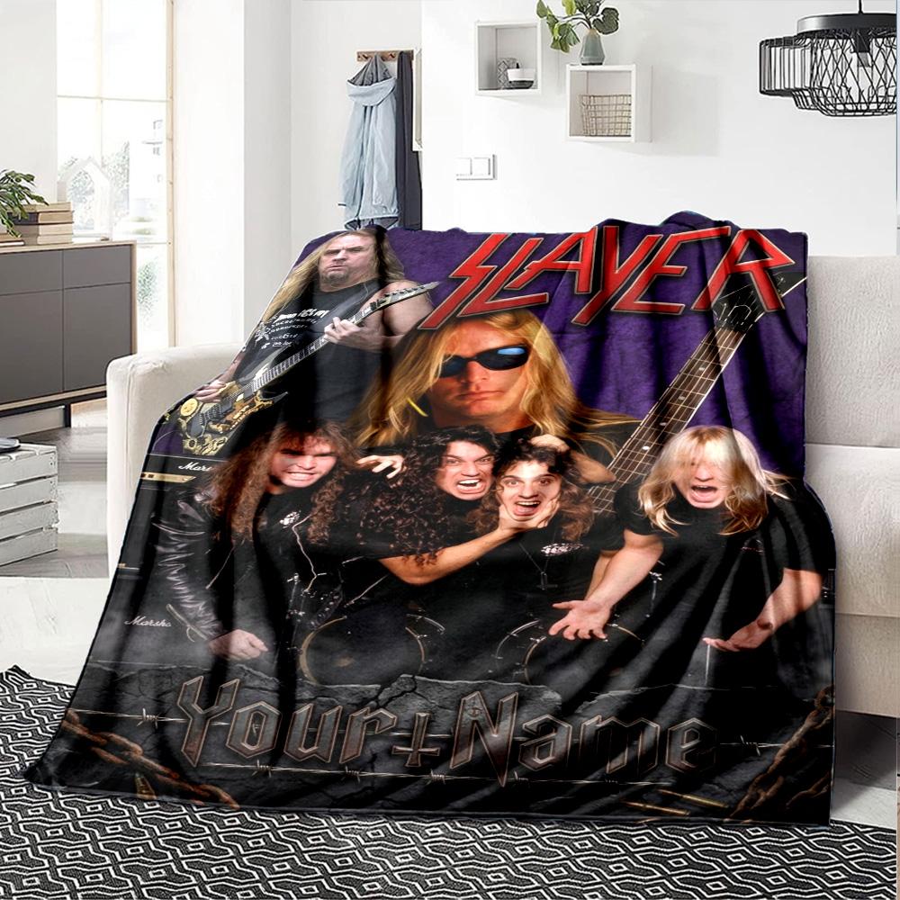 Name Custom Slayer Band Print Flannel Blanket High Quality Warm Comfortable Cover for All Seasons Perfect for Gifts Home Decor